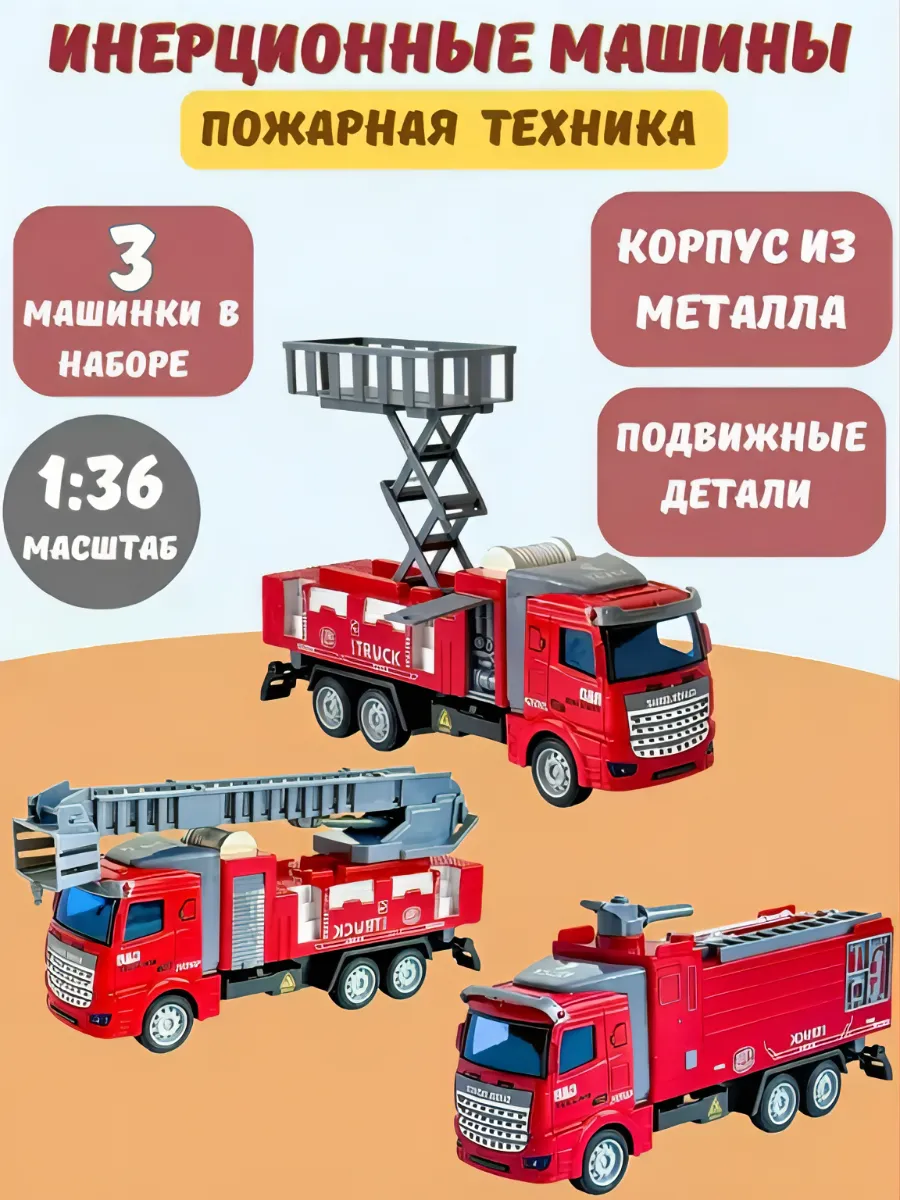 Инерционные машинки набор Пожарная техника 1:36
