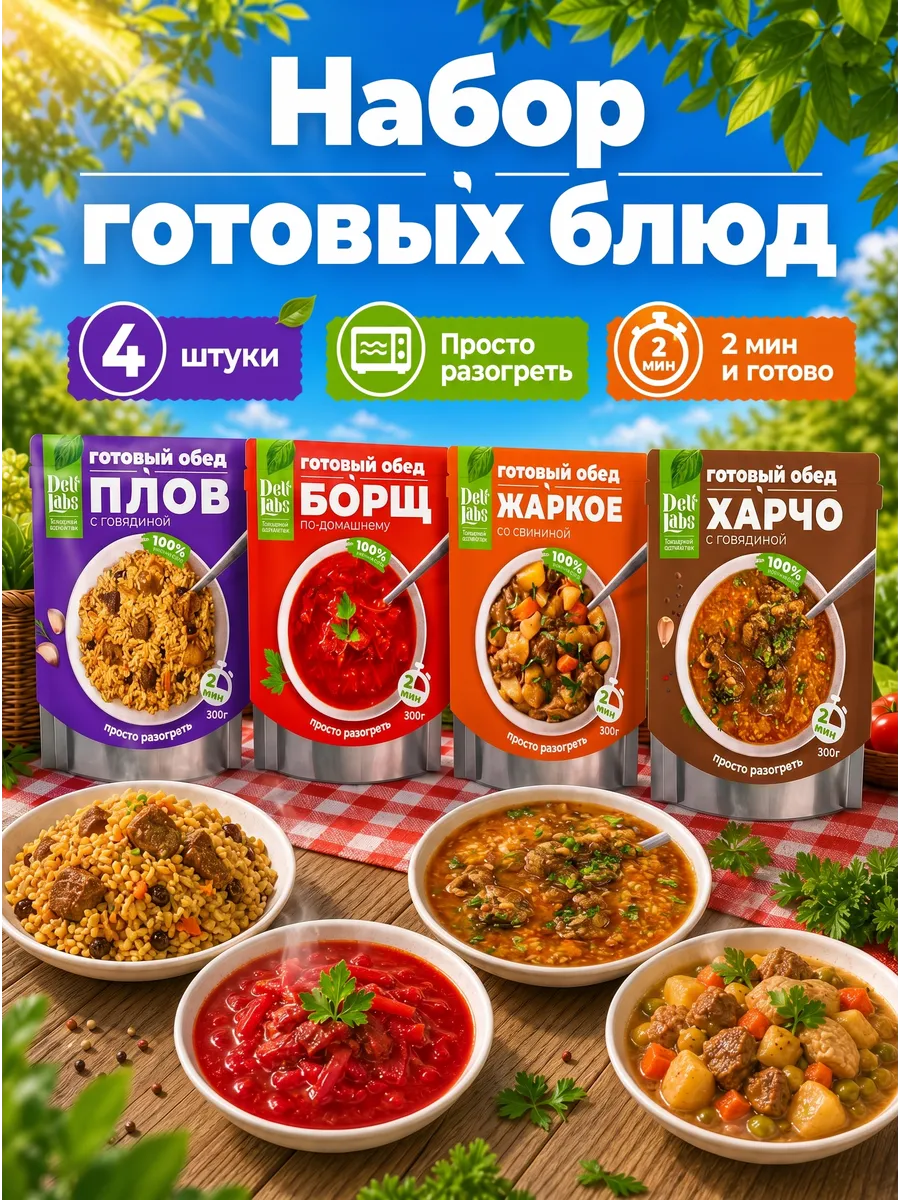 Набор готовой еды в пакетах быстрого приготовления в поход