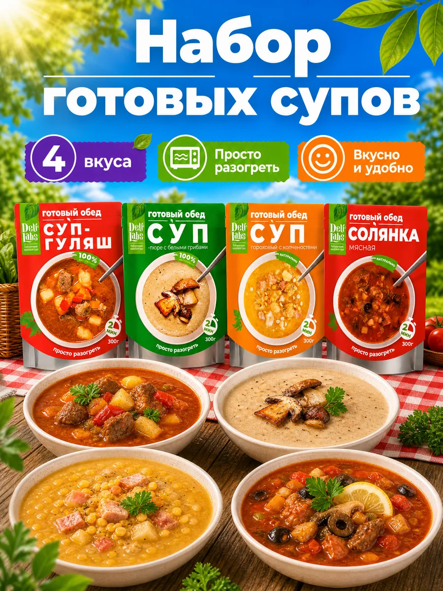 Набор готовой еды в поезд быстрого приготовления супы