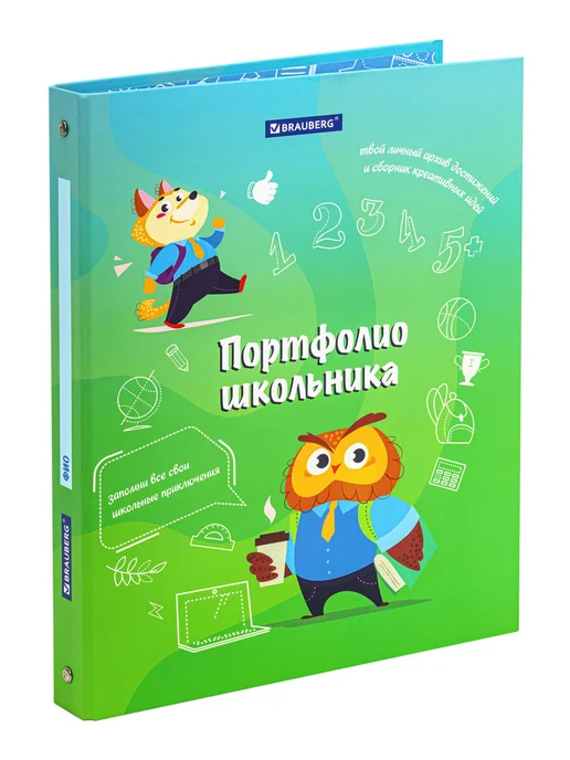 Brauberg Портфолио школьника, папка А4 на кольцах мальчику, 20 файлов, синий, фото 8