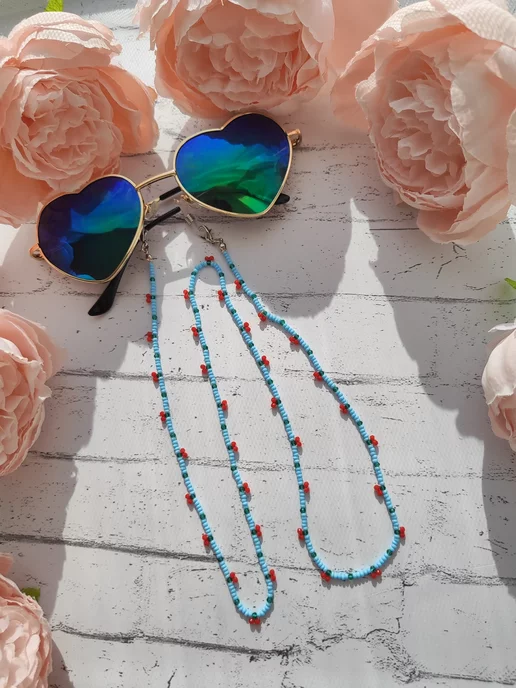 SEIT JEWELRY Цепочка для очков голубая с Вишенками, голубой