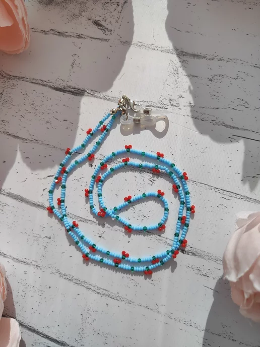 SEIT JEWELRY Цепочка для очков голубая с Вишенками, голубой, фото 2