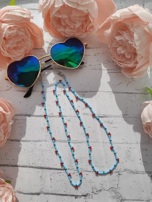 SEIT JEWELRY Цепочка для очков голубая с Вишенками, голубой, фото 3
