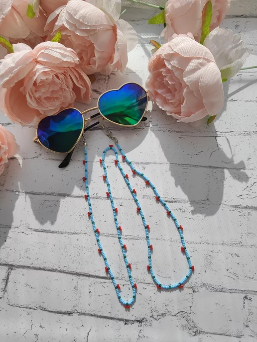 SEIT JEWELRY Цепочка для очков голубая с Вишенками, голубой, фото 4
