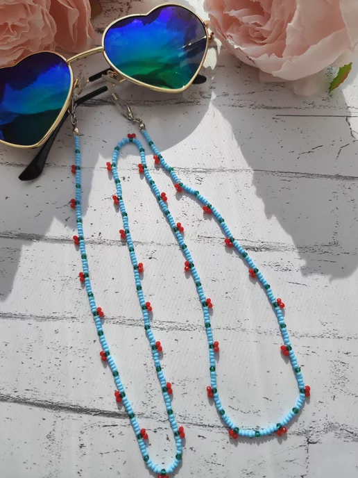 SEIT JEWELRY Цепочка для очков голубая с Вишенками, голубой, фото 5