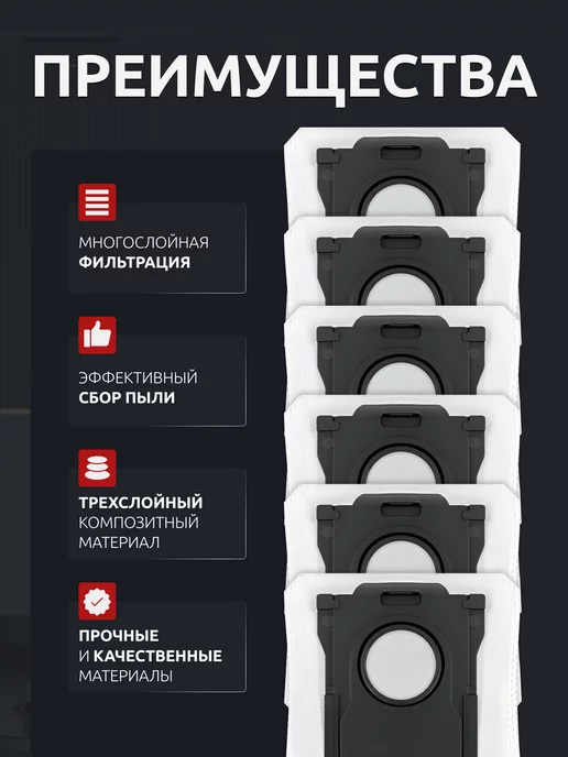 Gizmo Tech Мешки для робота пылесоса Dreame X30 X40 Pro, 30x40, фото 4