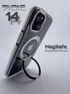 Чехол на iPhone 14 прозрачный magsafe с подставкой