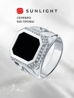 Серебряное кольцо с фианитами и ониксом SUNLIGHT 247042599 купить за 5 990 ₽ в интернет-магазине Wildberries