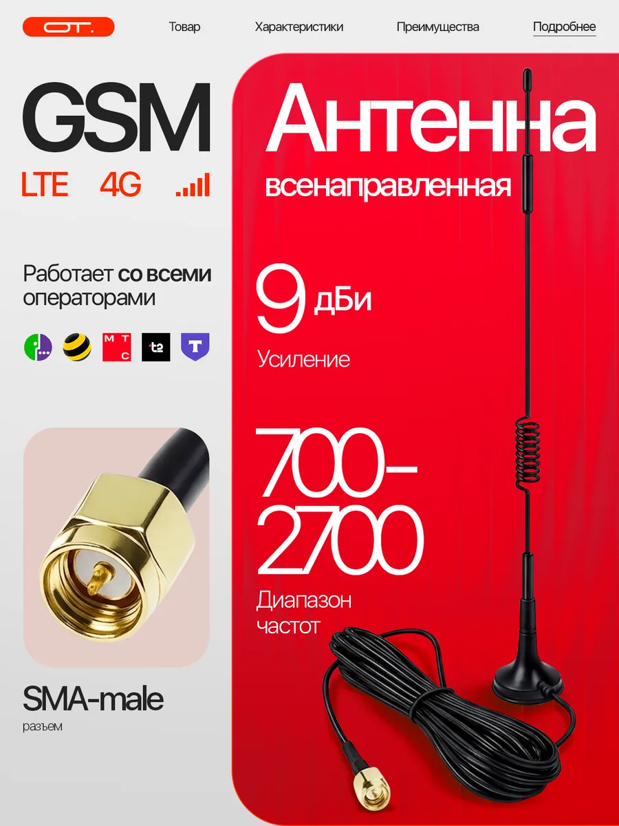 Антенна GSM для сотового сигнала, роутера SMA OT-GSM27