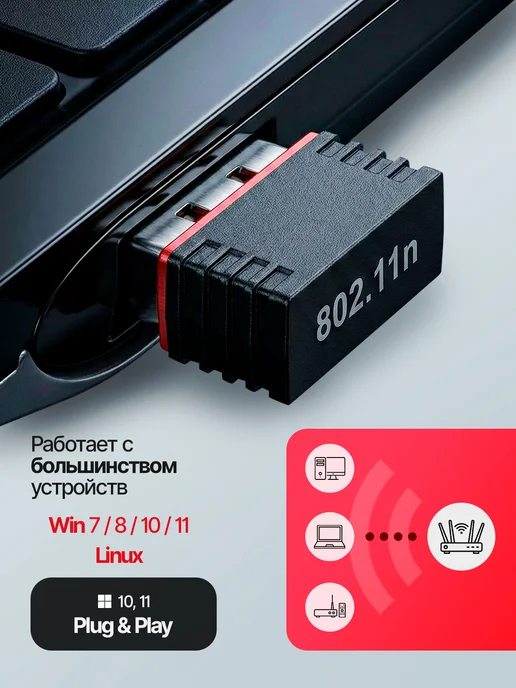 Орбита Wi-Fi адаптер для компьютера и ноутбука, черный, фото 3
