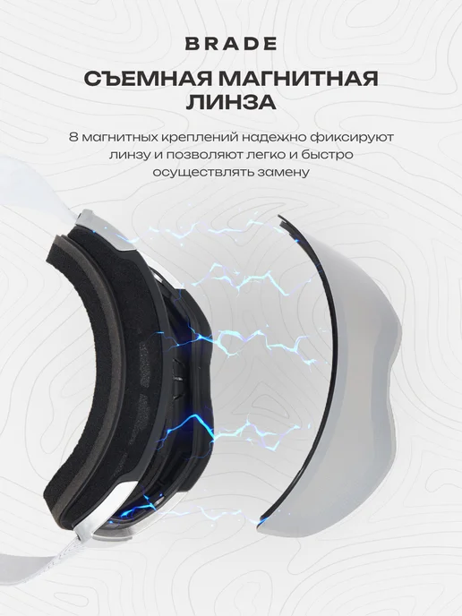 BRADE Очки горнолыжные маска для сноуборда SNOW 1, серый, фото 8