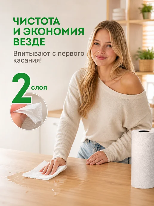 LAIMA Бумажные полотенца в рулоне для дома и кухни 2-х слойные, вариант, фото 5