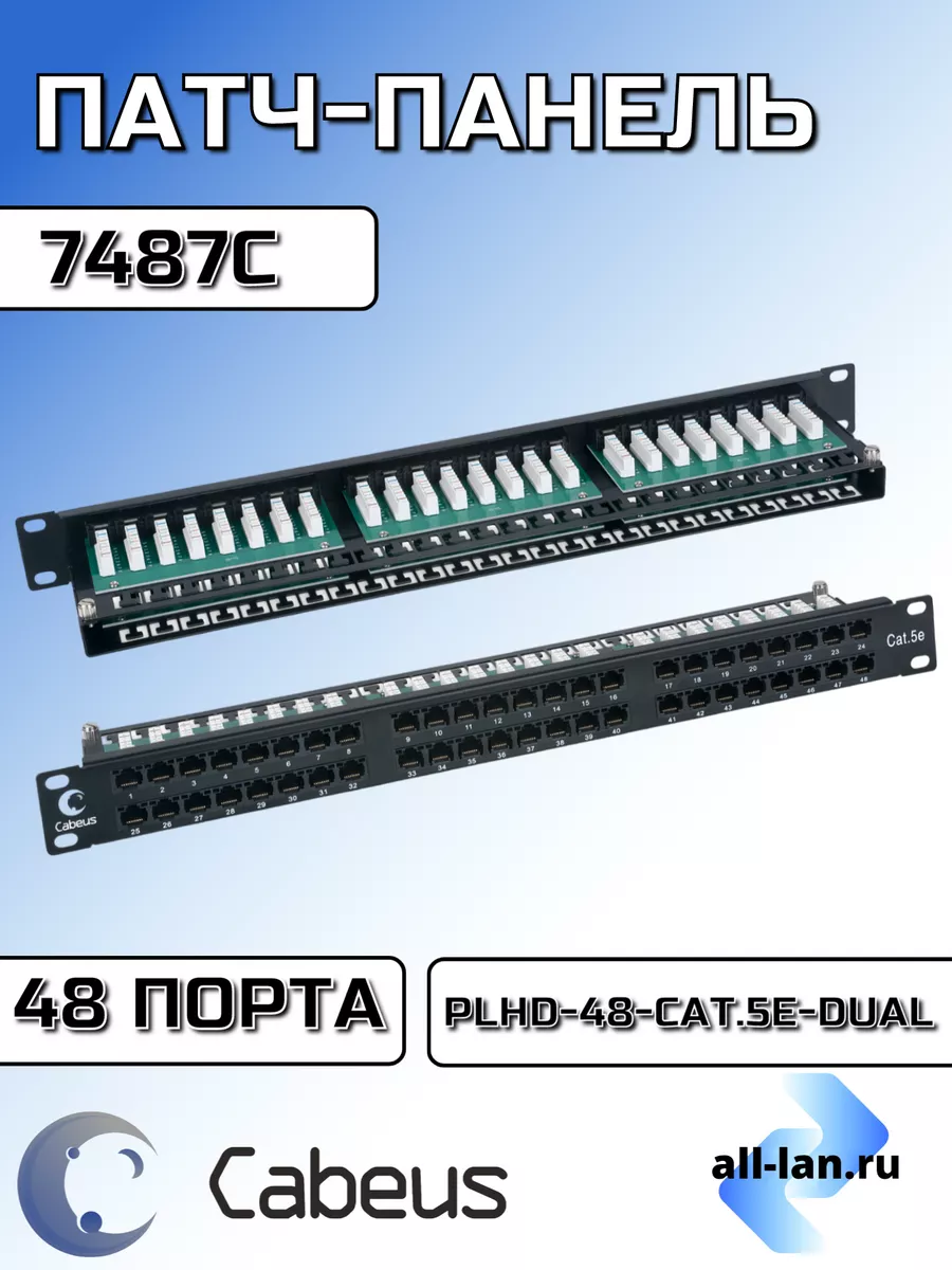 Патч-панель 19" PLHD-48-Cat.5e-Dual 7487c