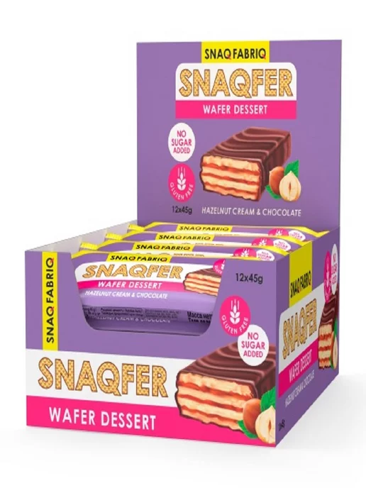 SNAQ FABRIQ Вафля Фундучный крем и бельгийский шоколад, 45гр х 20, 45 г