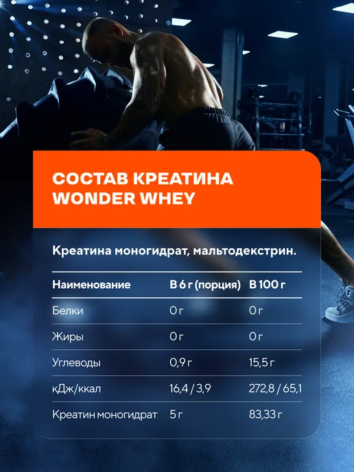 Wonder Whey Креатин моногидрат Creatine Monohydrate порошок 180г, 180 г, фото 6