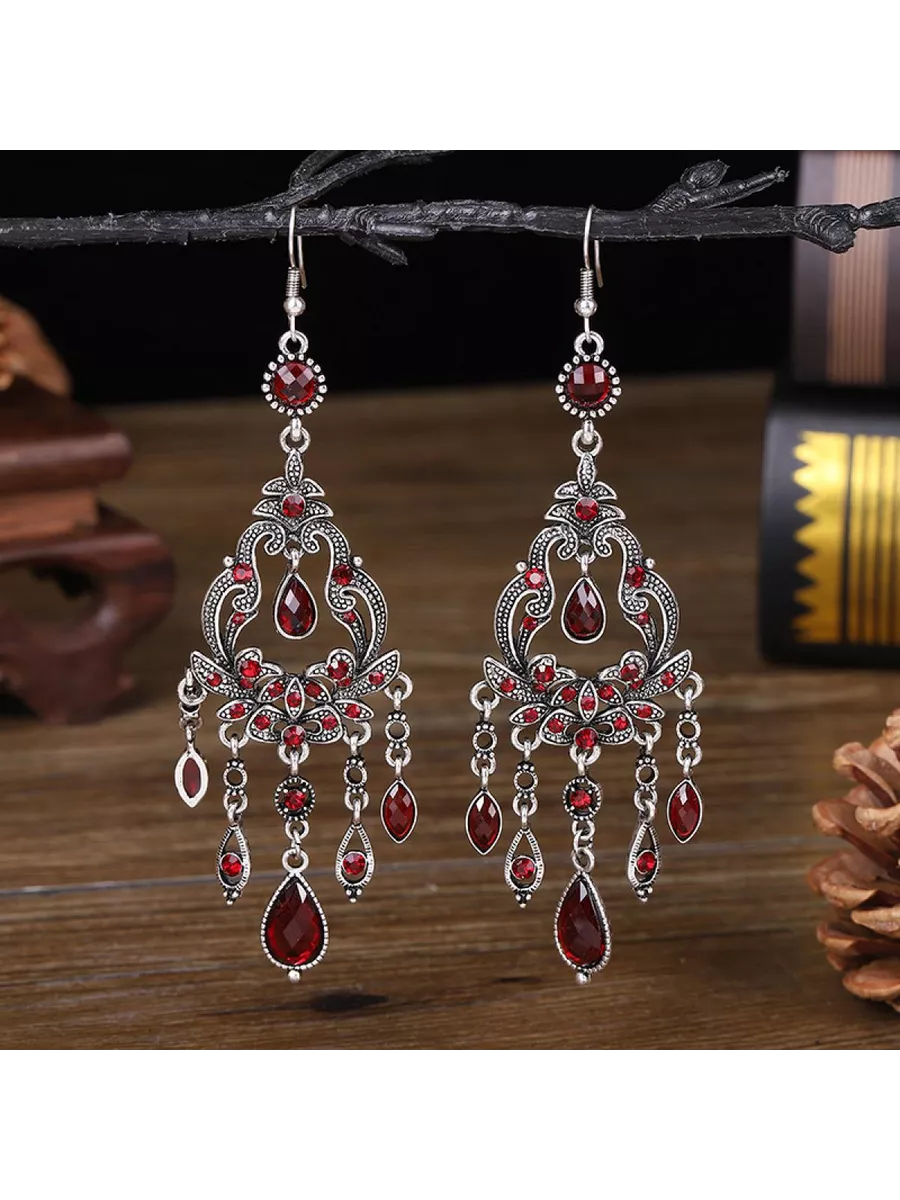 Серьги винтажные красные восточные