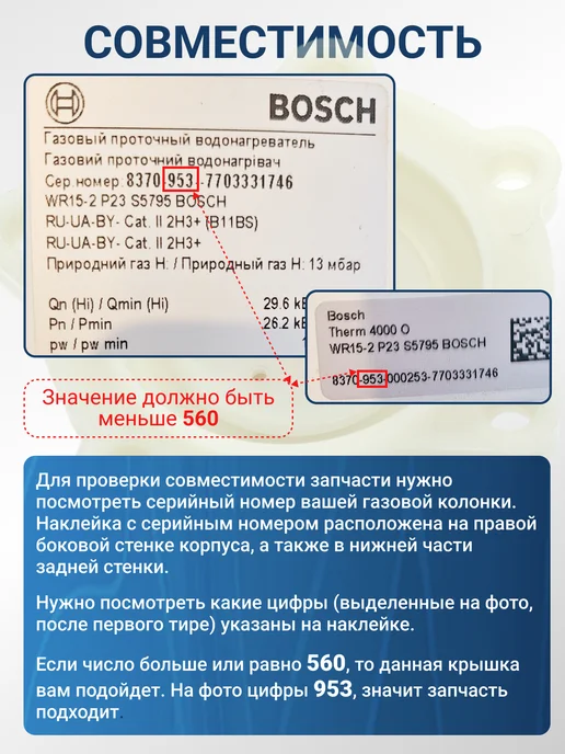 Vlgas Крышка водяного блока колонки Bosch WR 10 13 15 нов. обр, вариант, фото 3