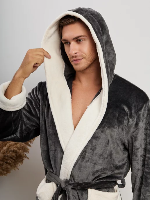ASH-TEXTILE Банный халат махровый с капюшоном больших размеров для дома, белый, фото 2