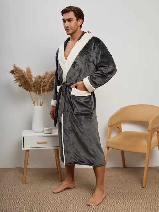 ASH-TEXTILE Банный халат махровый с капюшоном больших размеров для дома, белый, фото 4