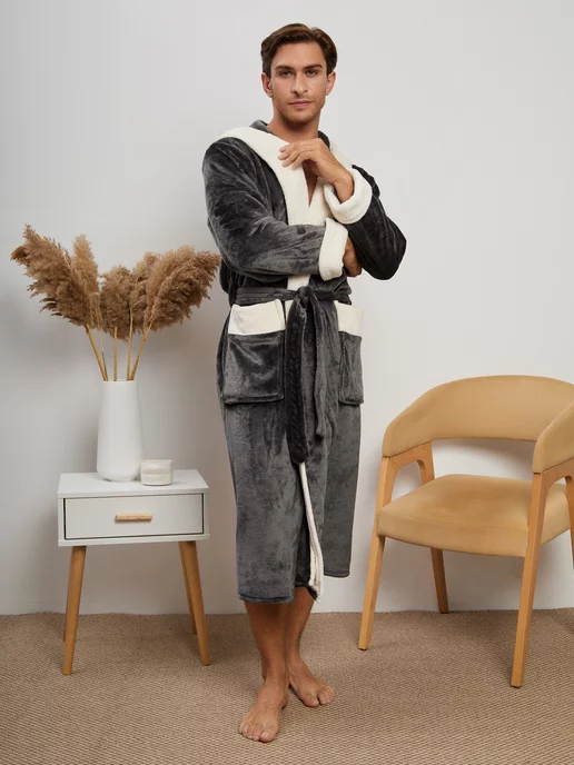 ASH-TEXTILE Банный халат махровый с капюшоном больших размеров для дома, белый, фото 5
