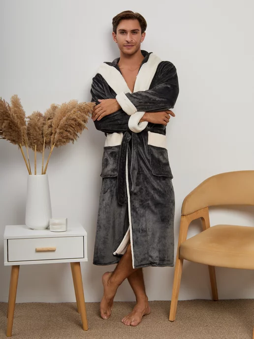 ASH-TEXTILE Банный халат махровый с капюшоном больших размеров для дома, белый, фото 7