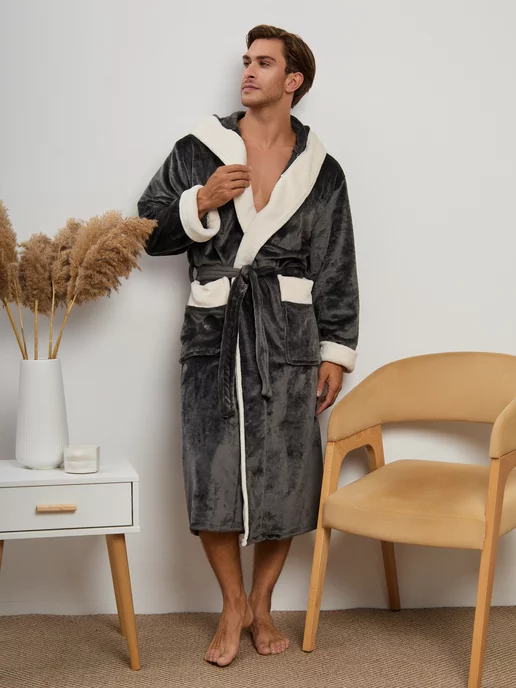 ASH-TEXTILE Банный халат махровый с капюшоном больших размеров для дома, белый, фото 8