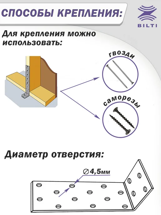 Bilti Уголок крепежный анкерный 40х160х40 мм (10 шт.), 40x60x40, 10 шт, фото 2