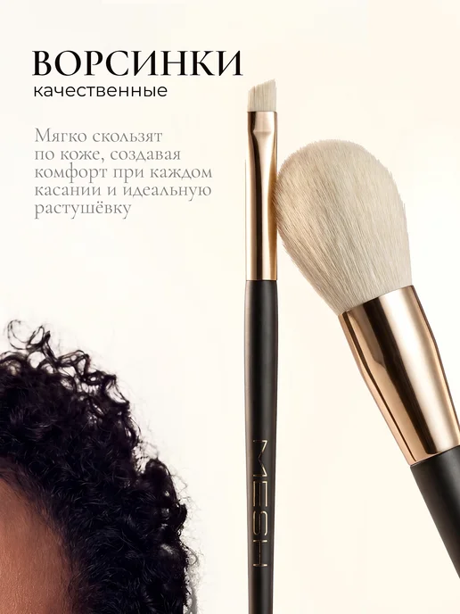 MESH Кисти для макияжа профессиональный набор в чехле, черный, фото 4