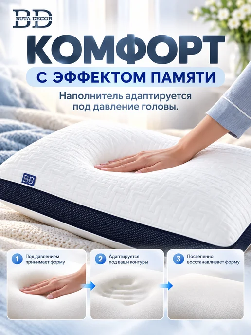 Butadecor Подушка анатомическая с эффектом памяти 60х40, 60x40, фото 2