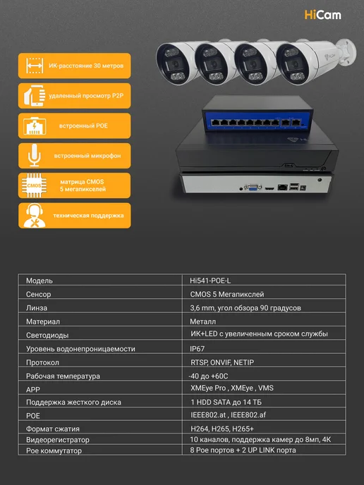 under_control Комплект видеонаблюдения уличный 5МП IP POE-L 4 камеры, черный, фото 2