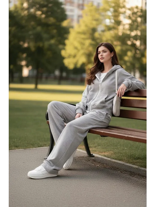 SanSan Kids Костюм спортивный детский для девочки оверсайз, серый, фото 2