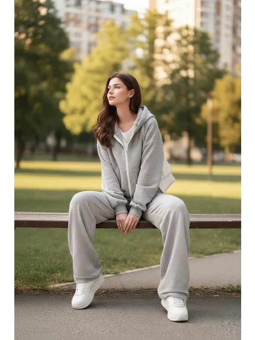 SanSan Kids Костюм спортивный детский для девочки оверсайз, серый, фото 3
