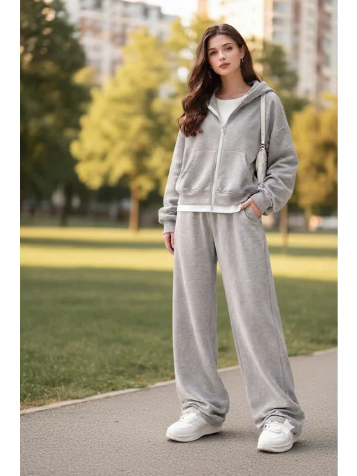 SanSan Kids Костюм спортивный детский для девочки оверсайз, серый, фото 4