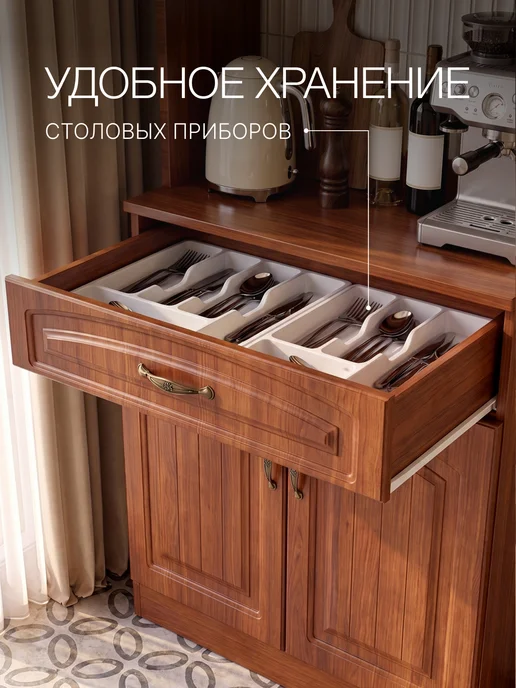 Puzzlemebel Белый буфет для кухни напольный, красный, фото 2