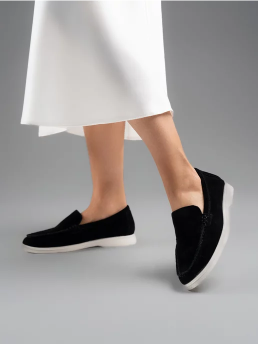 Kami Shoes Лоферы натуральная замша, черный, фото 4