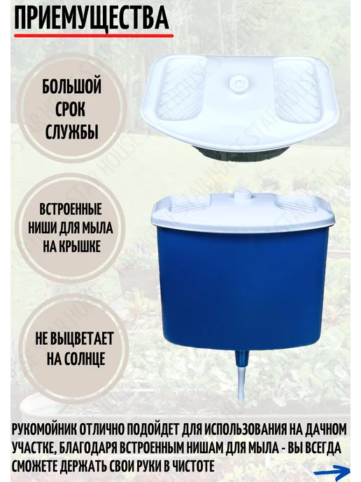 HouseStar Умывальник, дачный подвесной, рукомойник, бак для воды, синий, фото 4