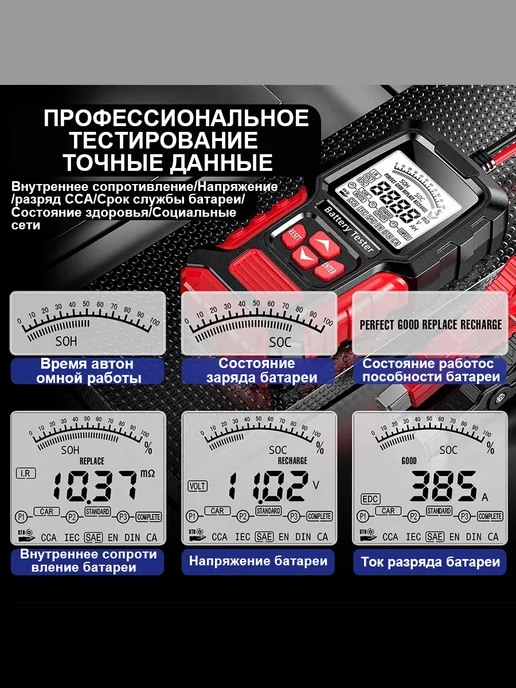 Тестер аккумулятора автомобильный 12В 24В, 12В 24В, фото 4