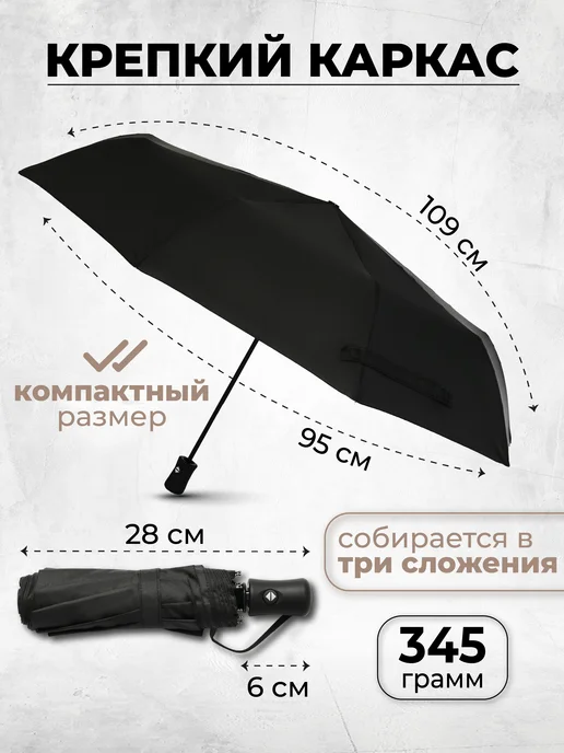 Umbrella World Зонт черный автомат антиветер, черный, фото 2