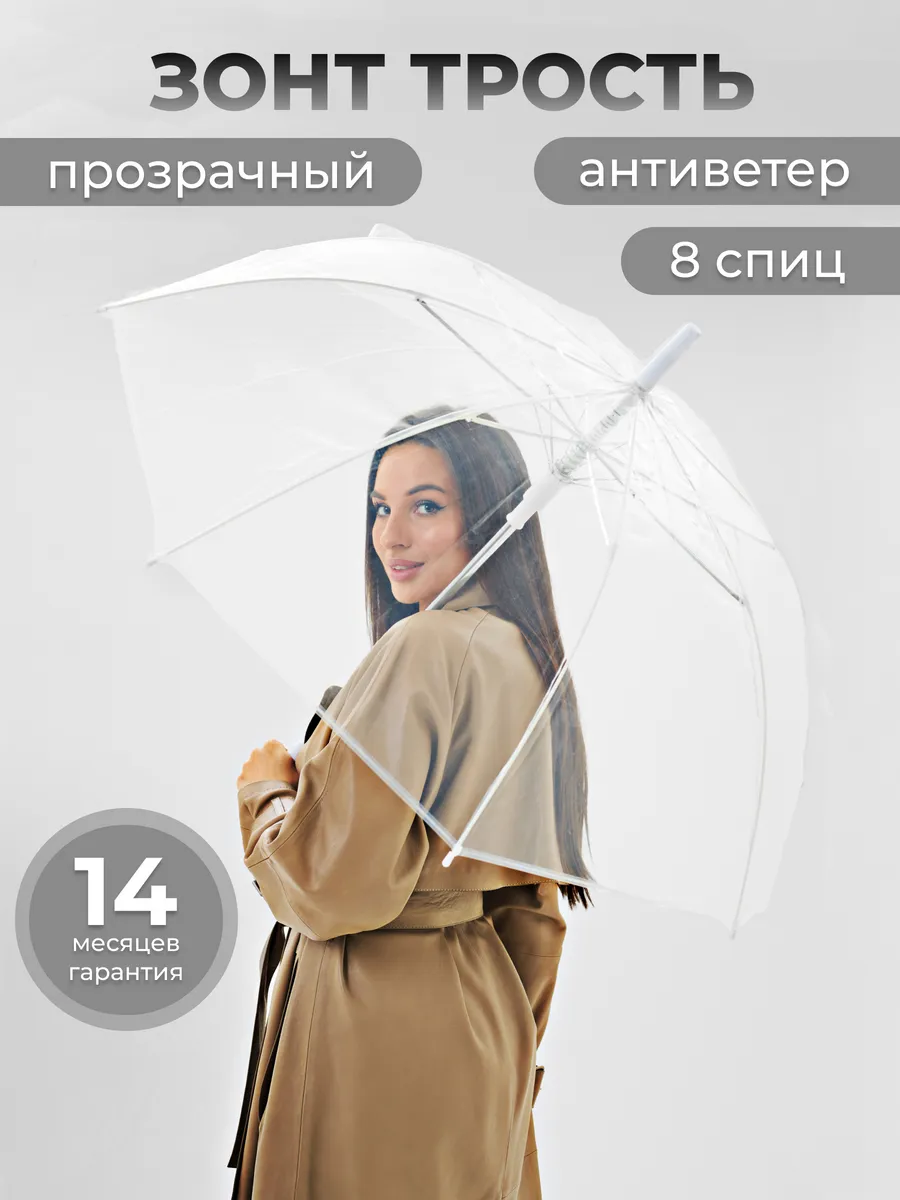 Зонт трость прозрачный...