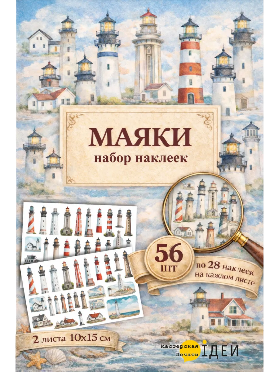 Наклейки для скрапбукинга маяки морские, 56 шт 2 листа