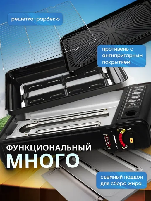Газовый гриль портативный с кейсом, черный, фото 4