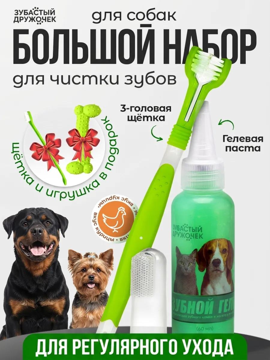 Зубная щетка и паста для собак