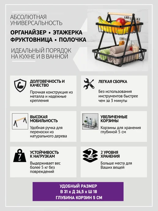IQДом (Дом с умом) Подставка для специй полка кухонная настольная органайзер, черный, фото 3
