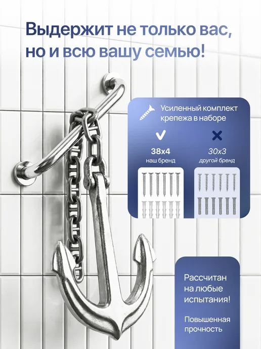 JOTERA Поручень для ванной для пожилых на стену 100 см, серый, в упаковке 396 г, фото 3