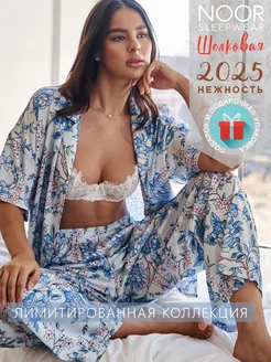 Пижама шелковая со штанами с цветочным принтом NOOR SLEEPWEAR 248022964 купить за 2 253 ₽ в интернет-магазине Wildberries