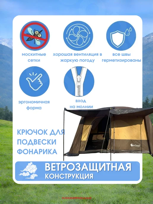 GOODSTORAGE Палатка туристическая 8-местная MIR-1610А, коричневый, фото 3