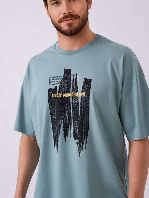 CLEVER WEAR Домашний костюм с футболкой и прямыми брюками, голубой, фото 2