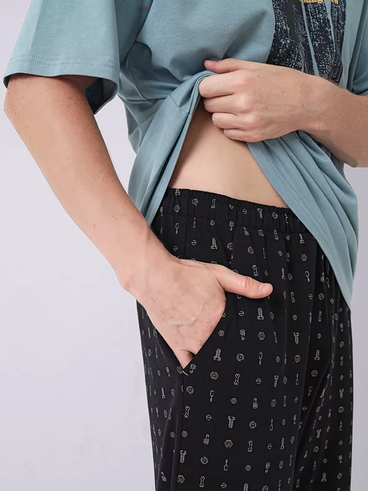 CLEVER WEAR Домашний костюм с футболкой и прямыми брюками, голубой, фото 3
