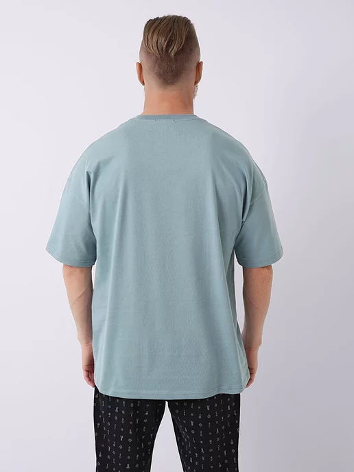 CLEVER WEAR Домашний костюм с футболкой и прямыми брюками, голубой, фото 6