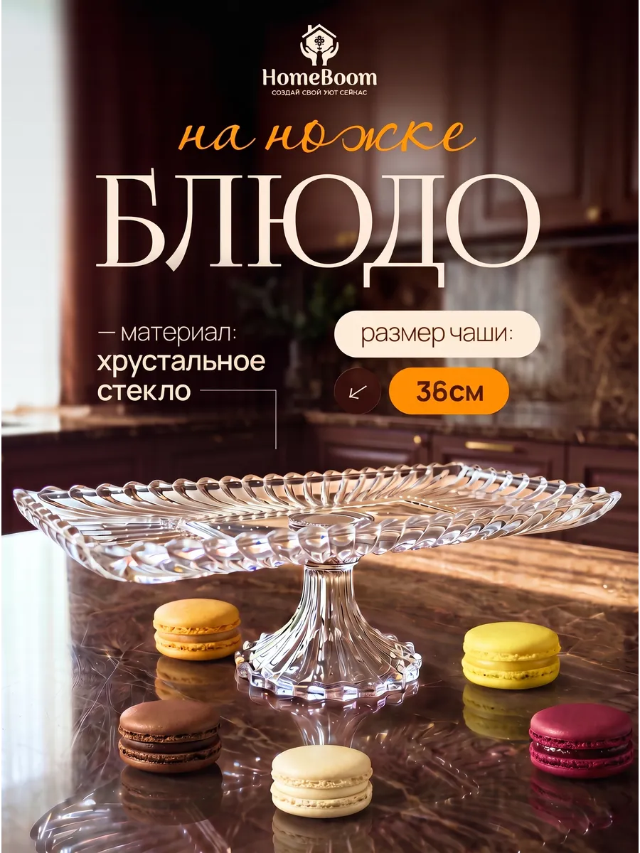 Блюдо сервировочное на ножке стеклянное, рулетница